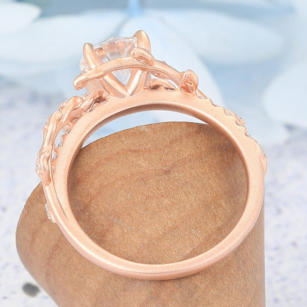 Unique Matte Finish Round Cut Moissanite Engagement Ring